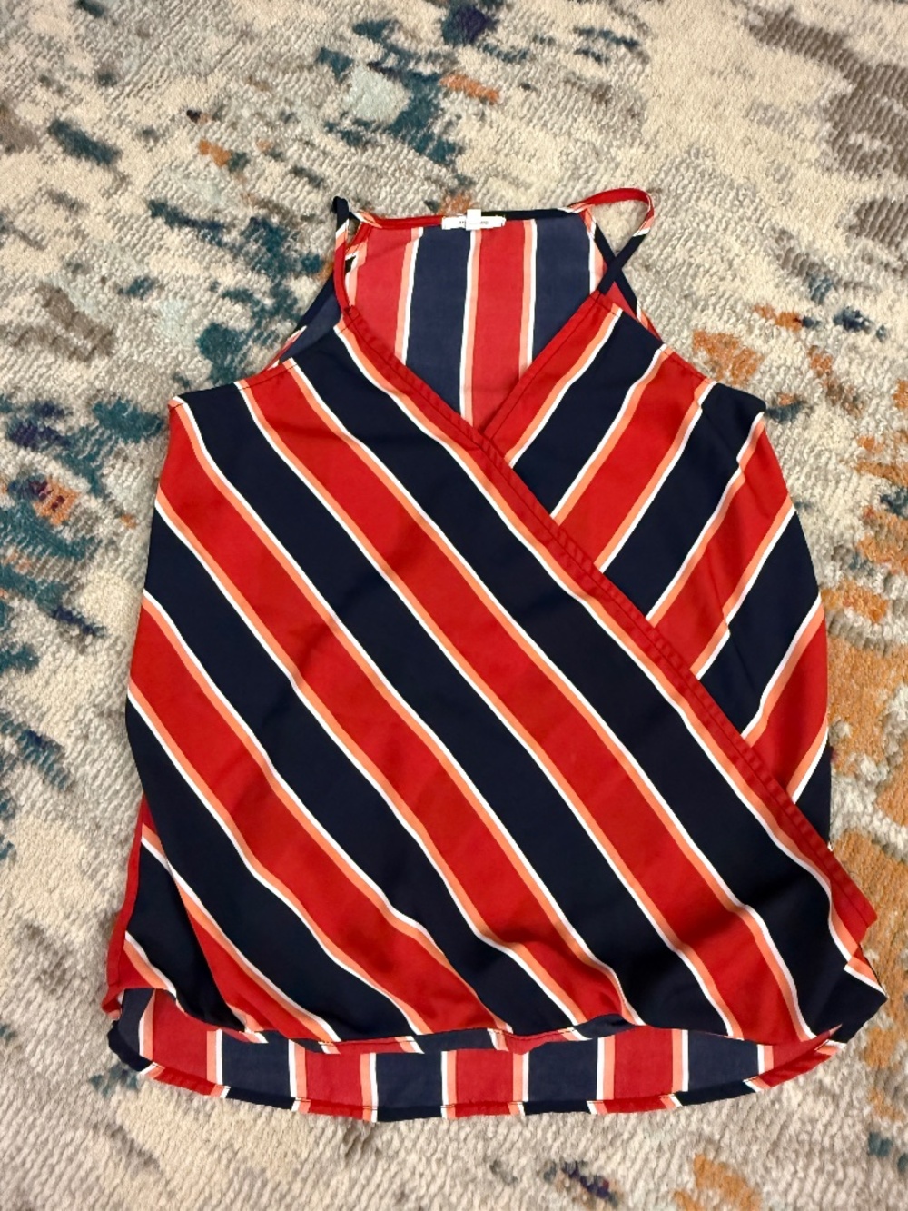 Faux wrap diagonal stripe American nautical theme office casual cami layer tank